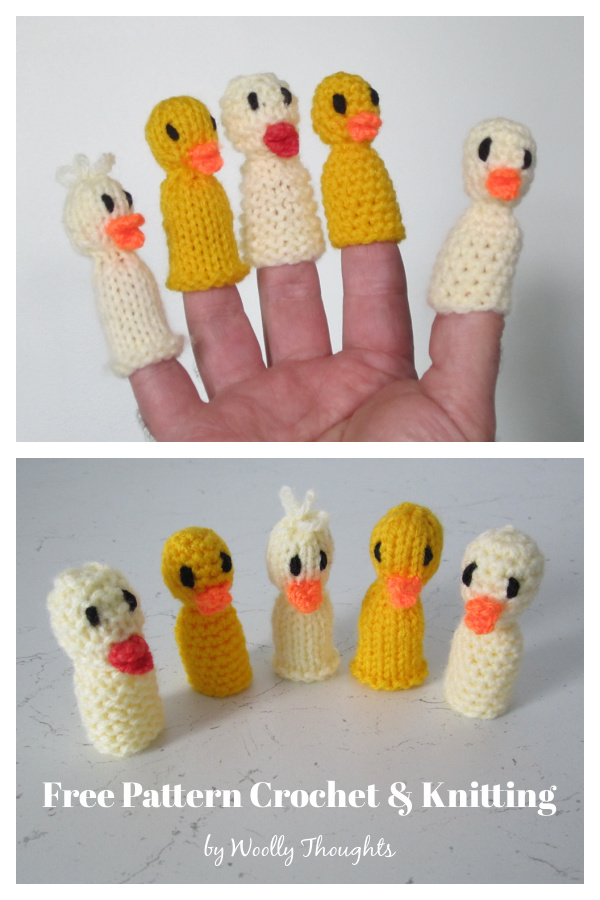 Finger Ducks Puppet Free Crochet and Knitting Pattern