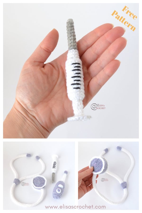 Stethoscope Thermometer Syringe Nursing Toy Set Amigurumi Free Crochet Pattern