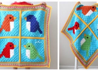 C2C Square Bird Blanket Free Crochet Pattern