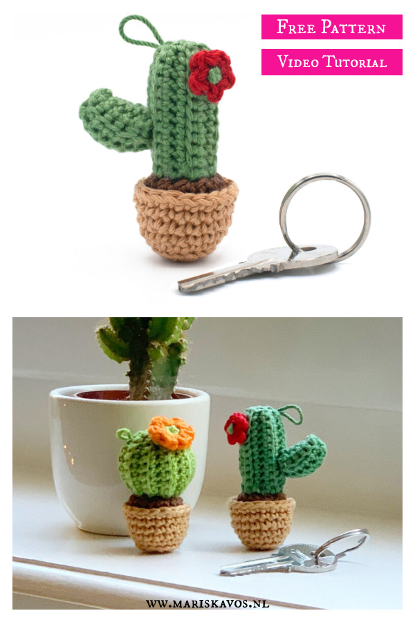 Cactus keychain Free Crochet Pattern and Video Tutorial