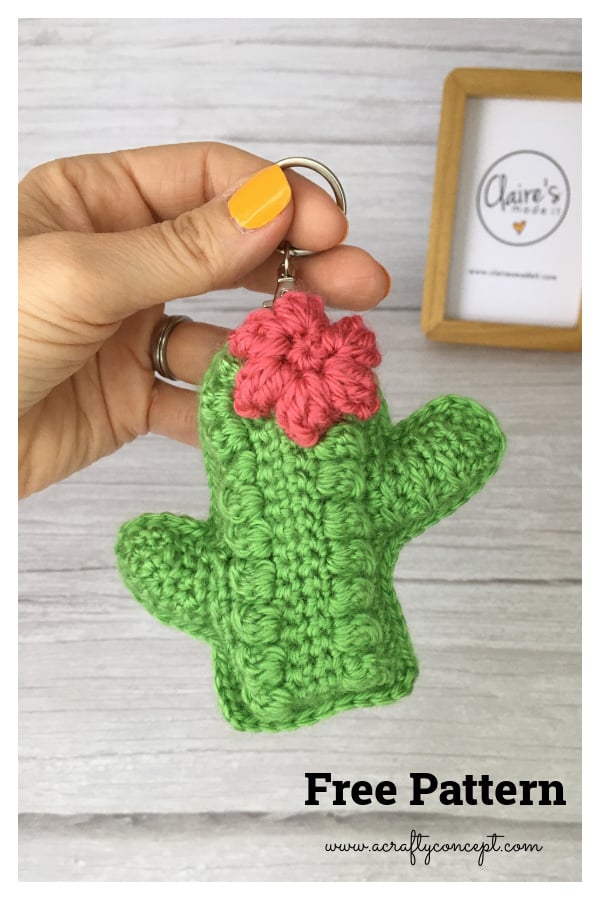Mini Cactus Keychain Free Crochet Pattern