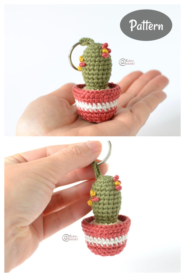 Suculentas Cactus Chaveiro Crochê Padrão