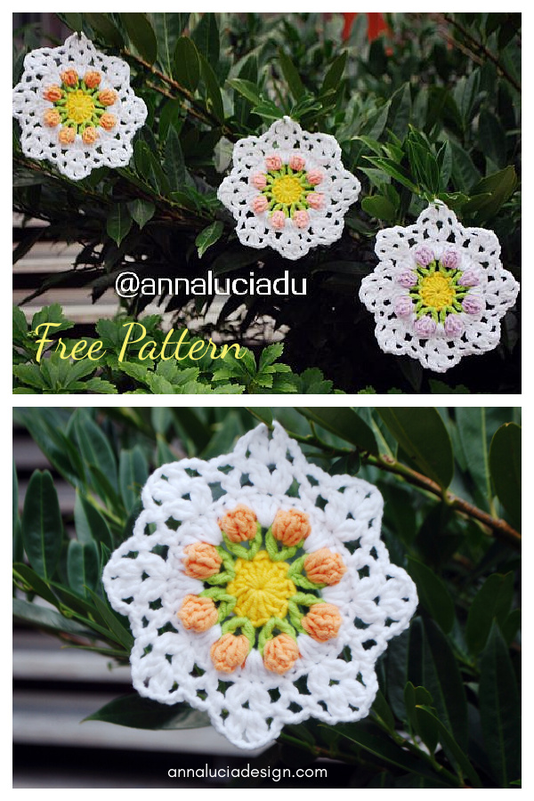 Tulip Flowers Coaster Free Crochet Pattern