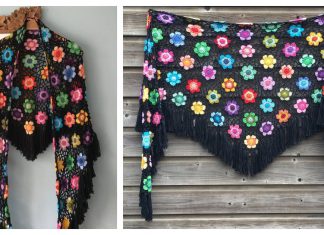 Happy Flower Motif Lace Shawl Free Crochet Pattern