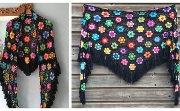 Happy Flower Motif Lace Shawl Free Crochet Pattern