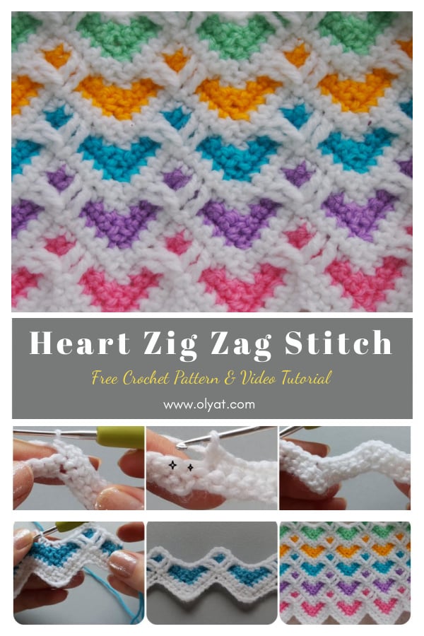 Heart Zig Zag Stitch Free Crochet Pattern and Video Tutorial 