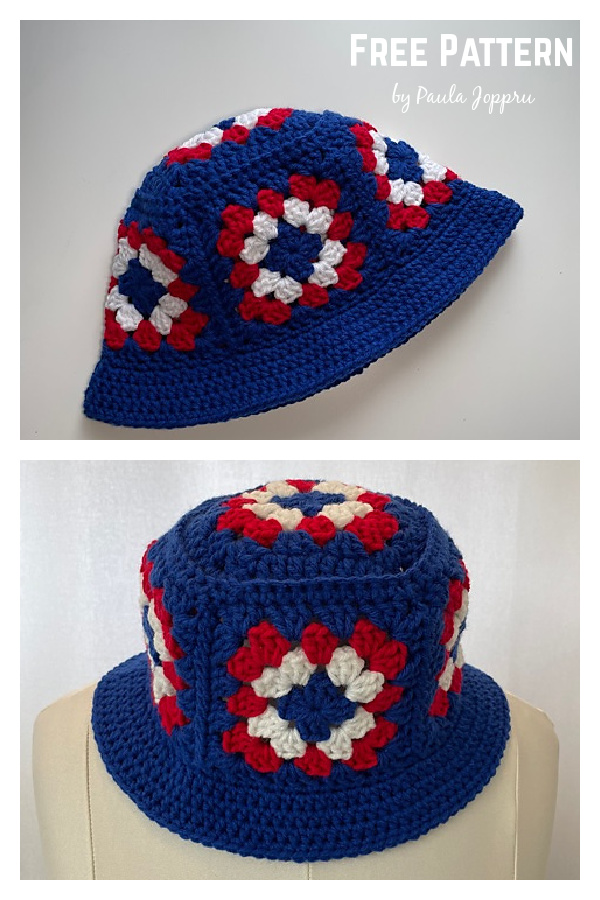 Granny Square Bucket Hat Free Crochet Pattern