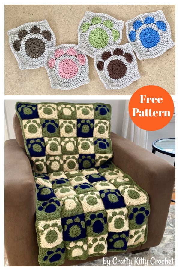 Paw Print Granny Square Free Crochet Pattern