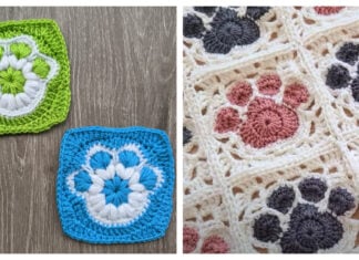 Paw Print Square Motif Free Crochet Pattern