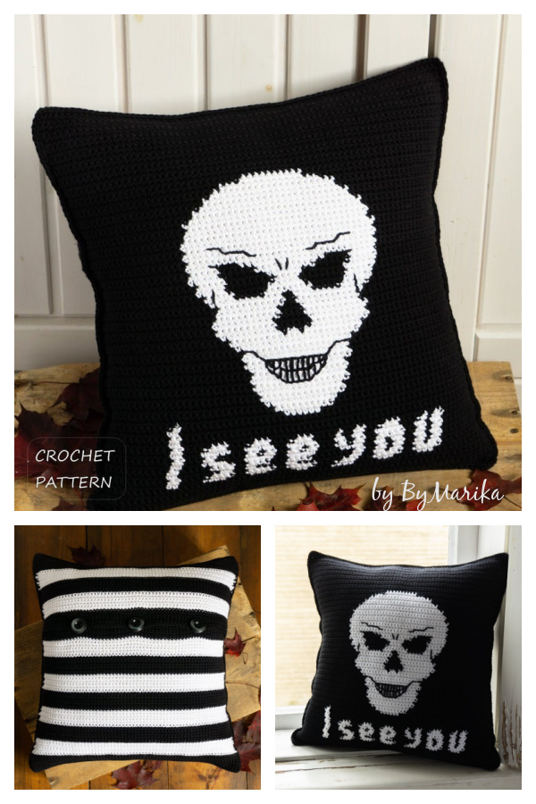 Skull Throw Pillow Cover Crochet Pattern