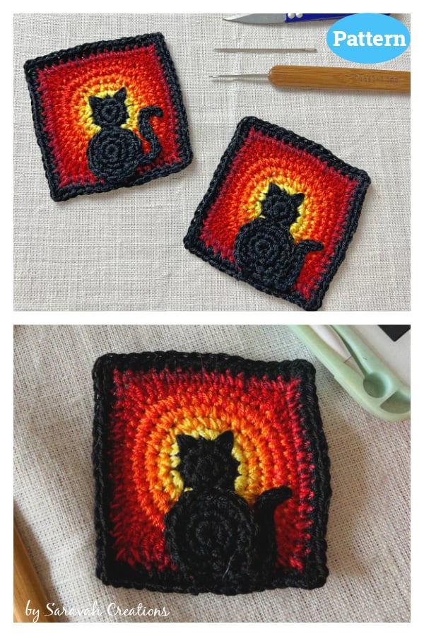 Black Cat Granny Square Crochet Pattern