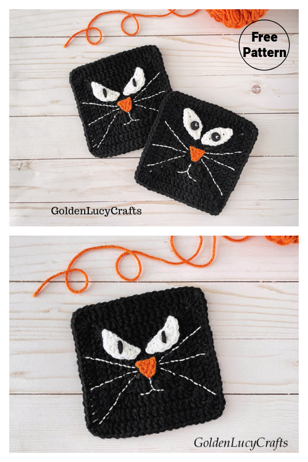 Black Cat Granny Square Free Crochet Pattern
