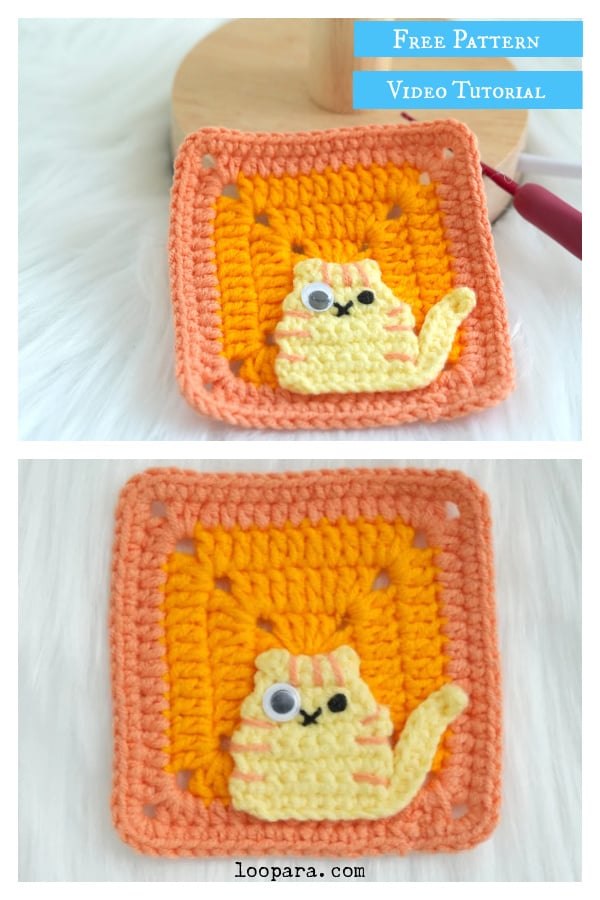 Cat Granny Square Free Crochet Pattern and Video Tutorial 