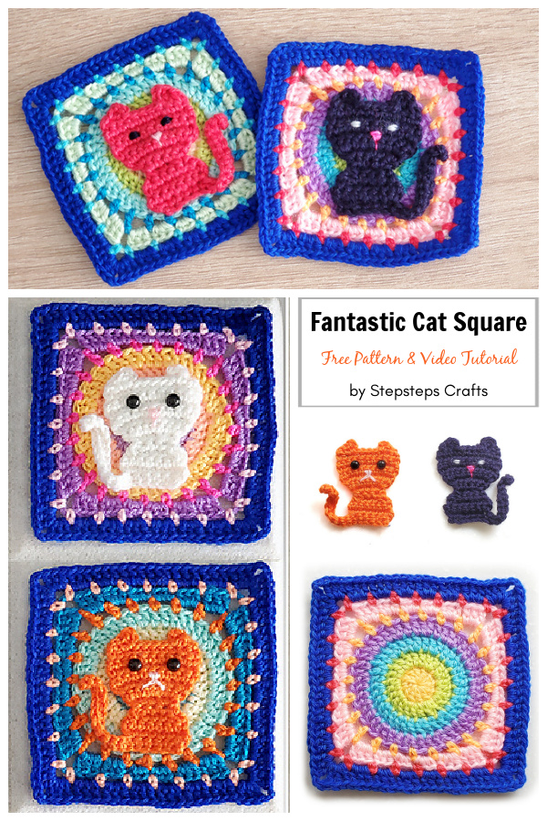 Cat Square Free Crochet Pattern and Video Tutorial