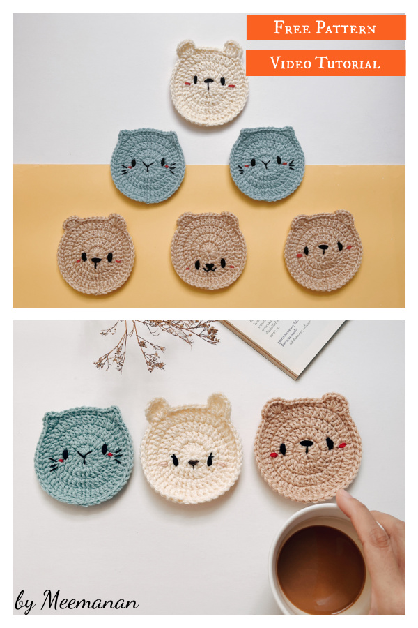 Easy Animal Coasters Free Crochet Pattern and Video Tutorial