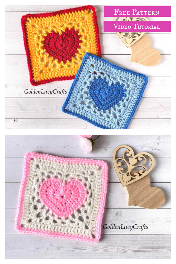 Heart Granny Square Free Crochet Pattern and Video Tutorial