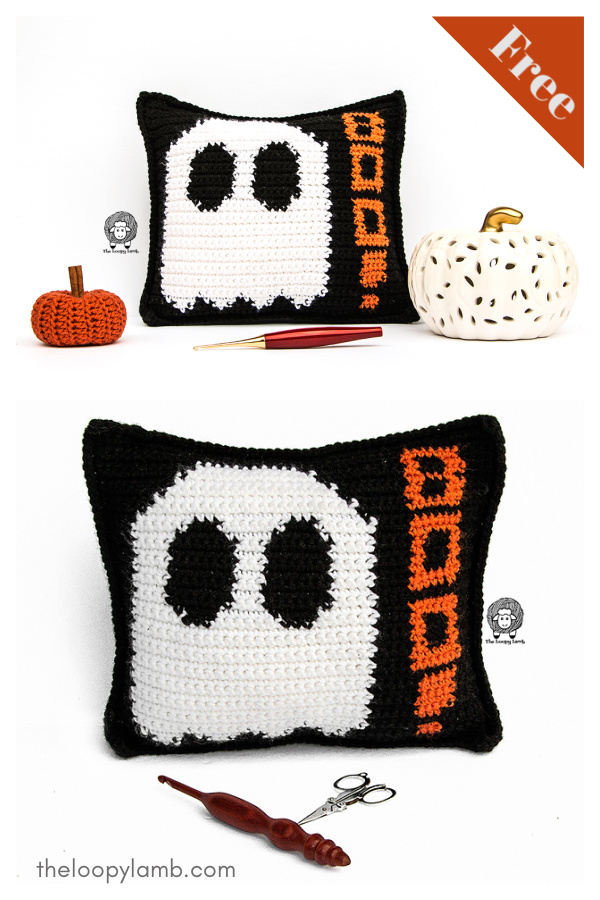 Mad About Boo Halloween Pillow Free Crochet Pattern