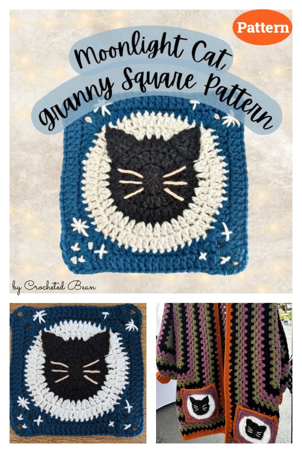 Moonlight Cat Granny Square Crochet Pattern
