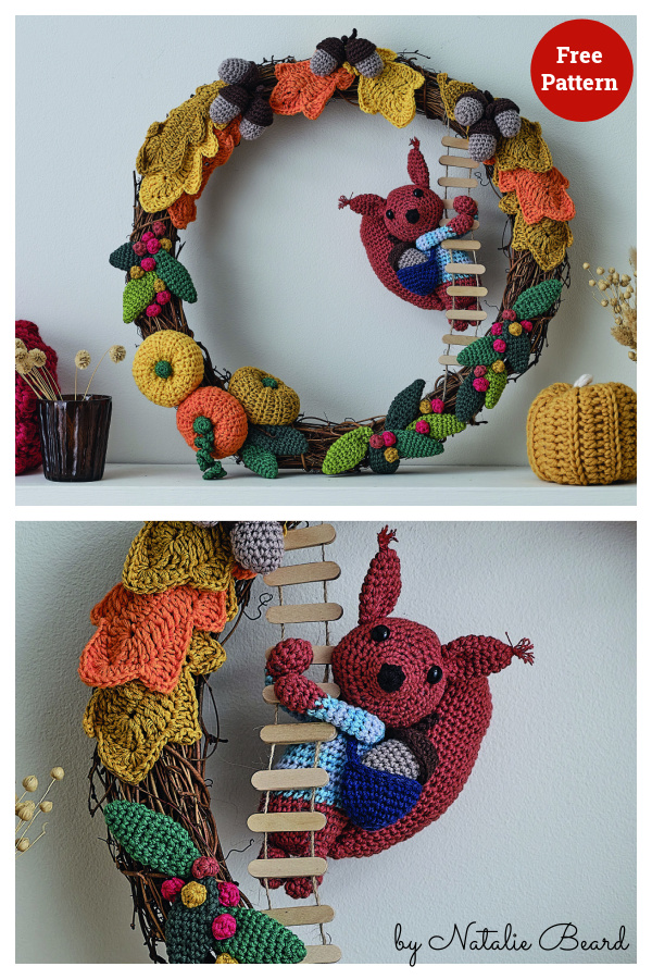 Autumn Squirrel Wreath Free Crochet Pattern