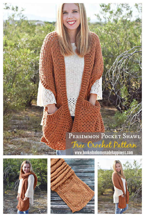 Persimmon Pocket Shawl Free Crochet Pattern