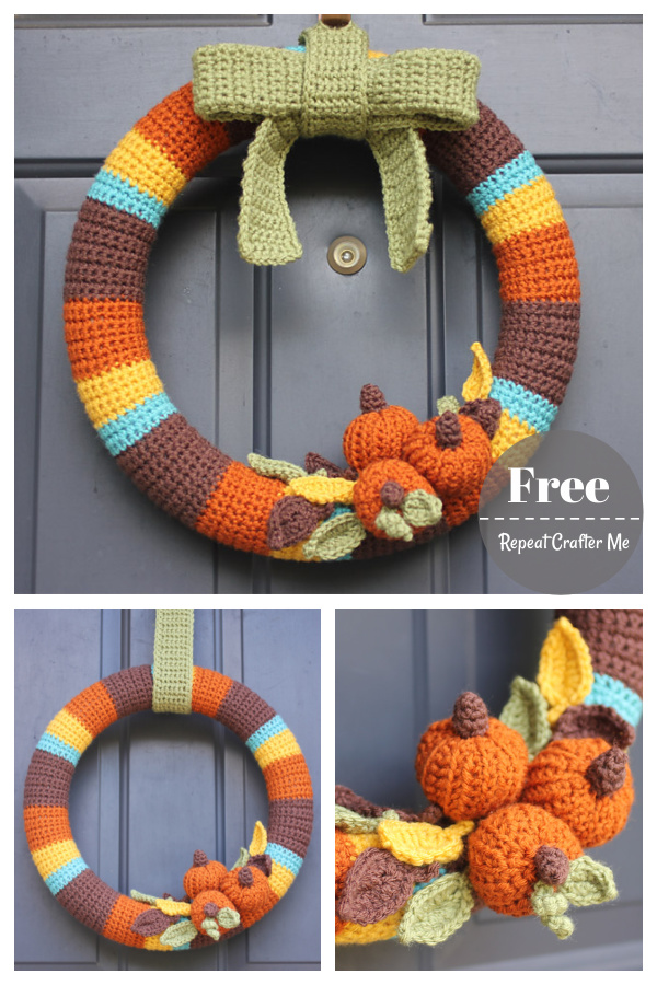 Pumpkin Fall Wreath Free Crochet Pattern 