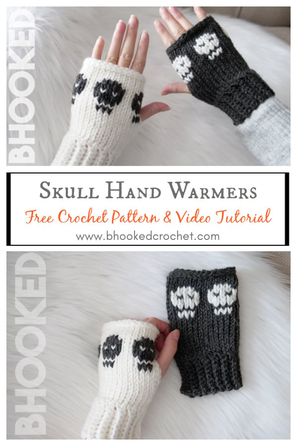 Skull Hand Warmers Free Crochet Pattern and Video Tutorial 