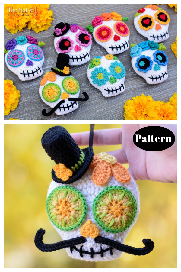 Sugar Skull Ornament or Applique Crochet Pattern