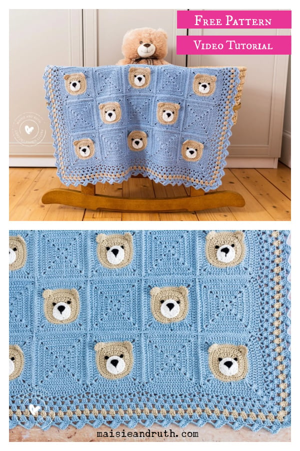 Bear Baby Blanket Free Crochet Pattern and Video Tutorial