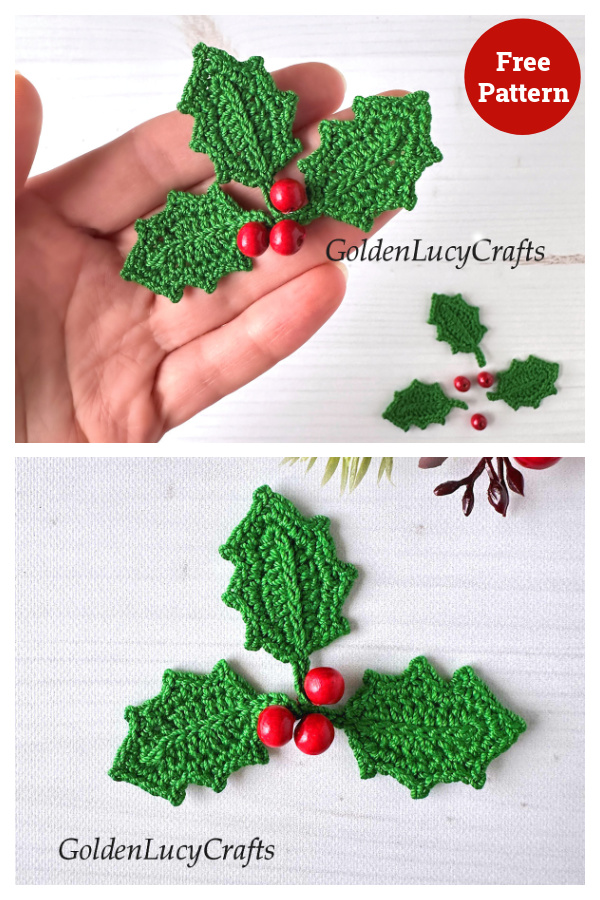 Christmas Holly and Berries Free Crochet Pattern