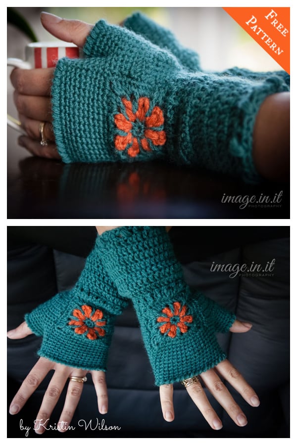 Fingerless Flower Mitts Free Crochet Pattern