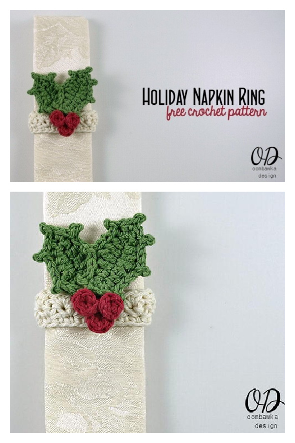 Holiday Holly and Berries Napkin Ring Free Crochet Pattern