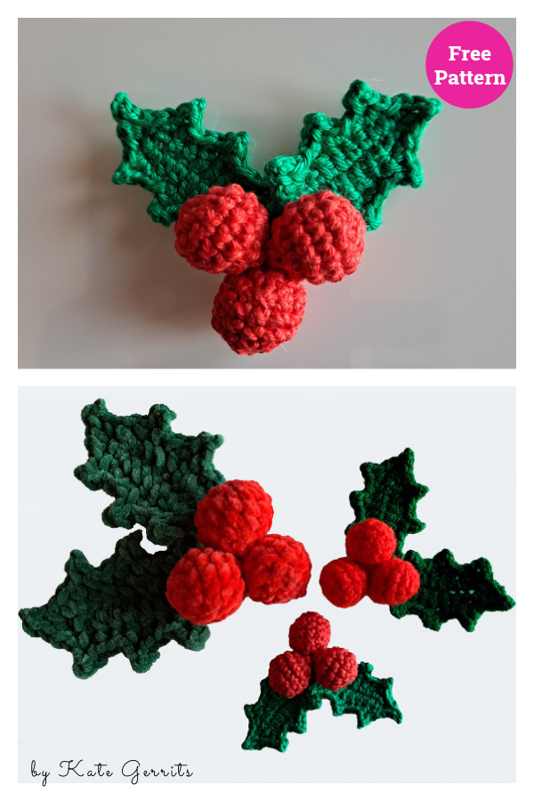 Holly Decoration Free Crochet Pattern