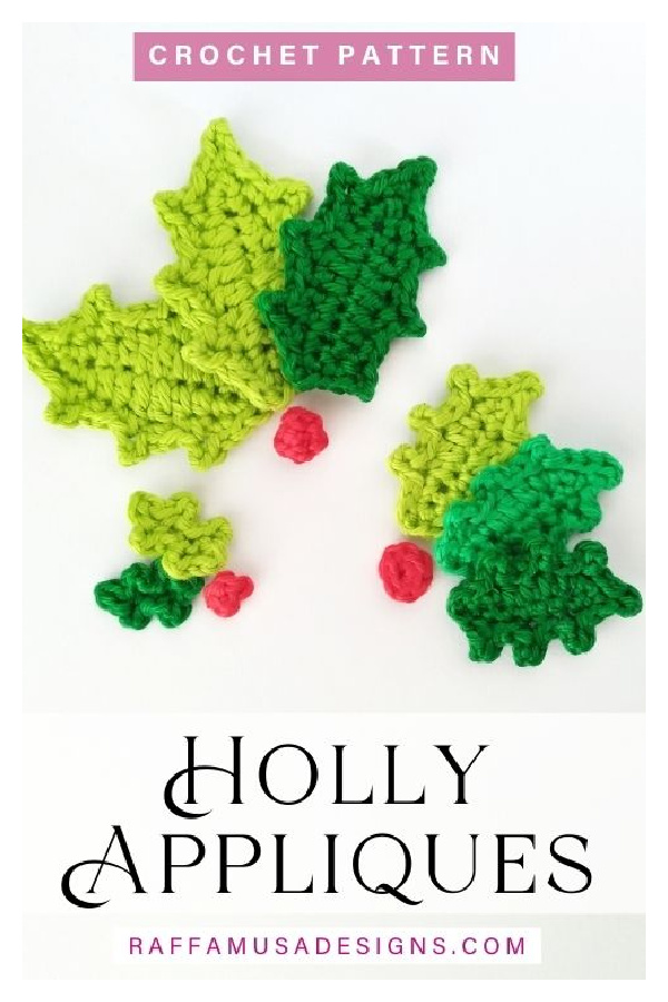 Holly Leaf and Berry Appliques Free Crochet Pattern