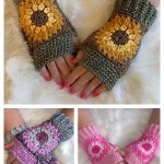 Sunflower Fingerless Gloves Crochet Pattern