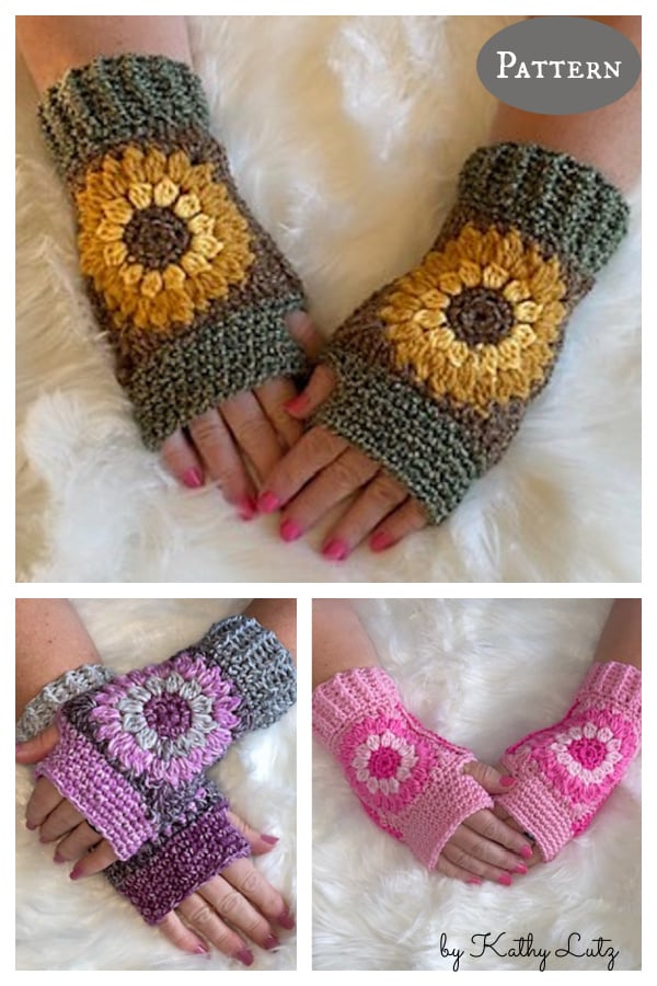 Sunflower Fingerless Gloves Crochet Pattern