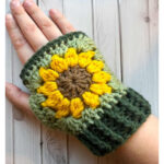 Sunflower Fingerless Gloves Free Crochet Pattern
