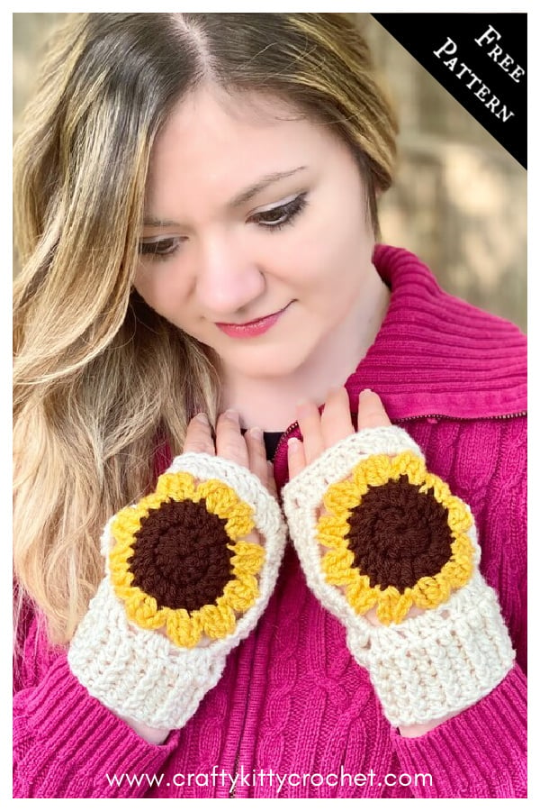 Sunflower Fingerless Gloves Free Crochet Pattern