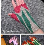 Tulips on Hands Fingerless Gloves Free Crochet Pattern