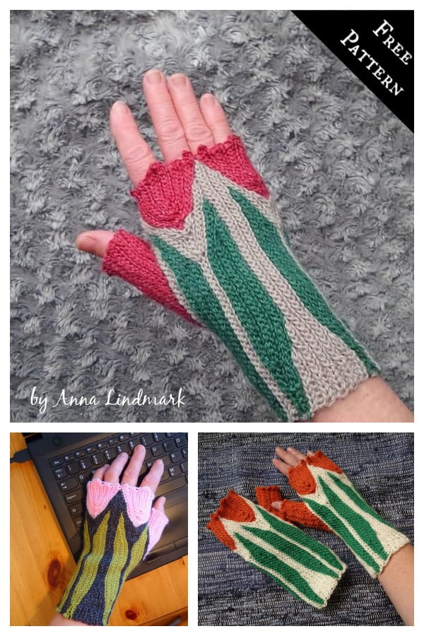 Tulips on Hands Fingerless Gloves Free Crochet Pattern