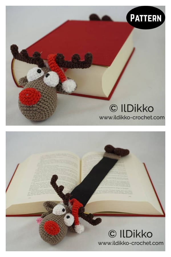 Amigurumi Rudolf the Reindeer Christmas Bookmark Crochet Pattern