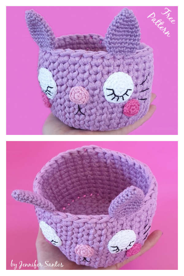 Kawaii Cat Basket Free Crochet Pattern
