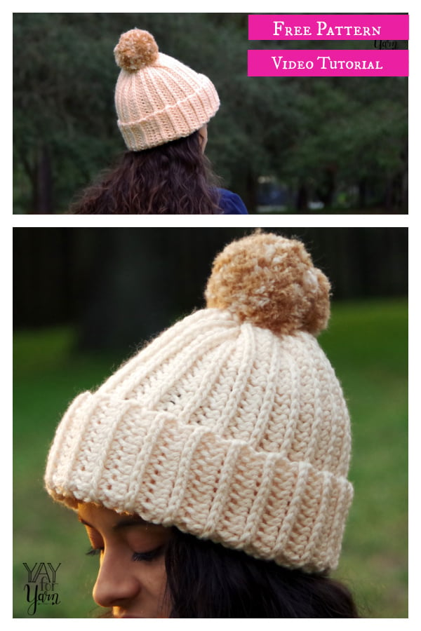 Knit-Look Hat for Beginners Free Crochet Pattern and Video Tutorial