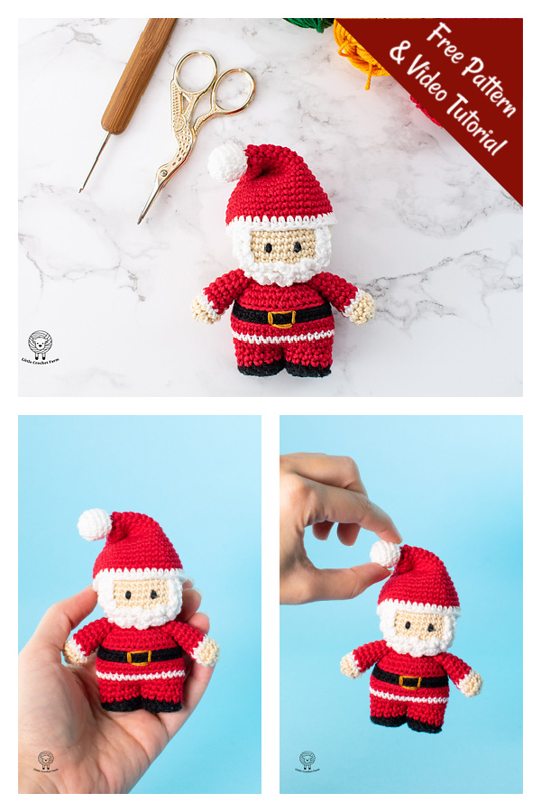 Mini Santa Claus Free Crochet Pattern and Video Tutorial 