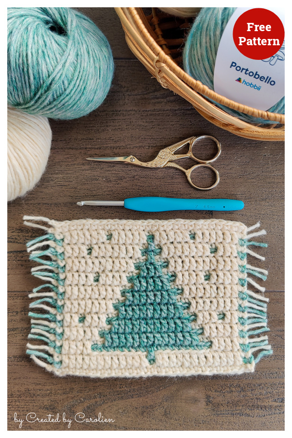 Mosaic Christmas Tree Coaster Free Crochet Pattern