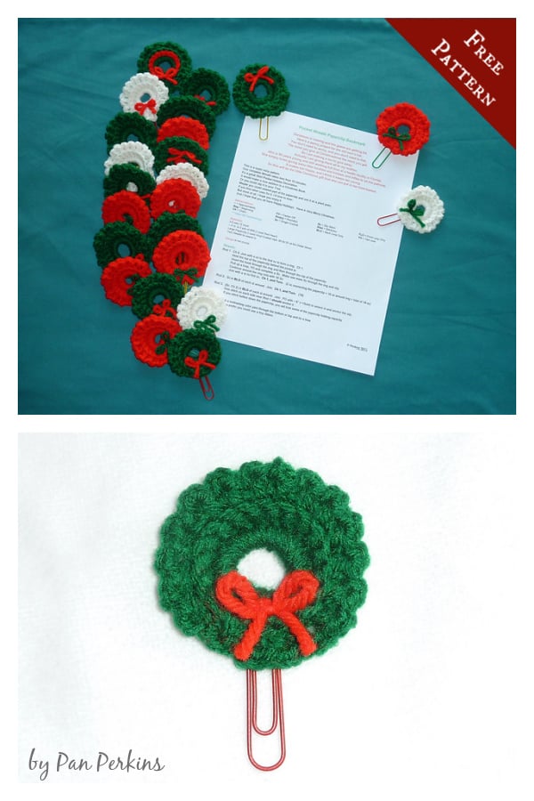 Pocket Wreath Paperclip Bookmark Free Crochet Pattern