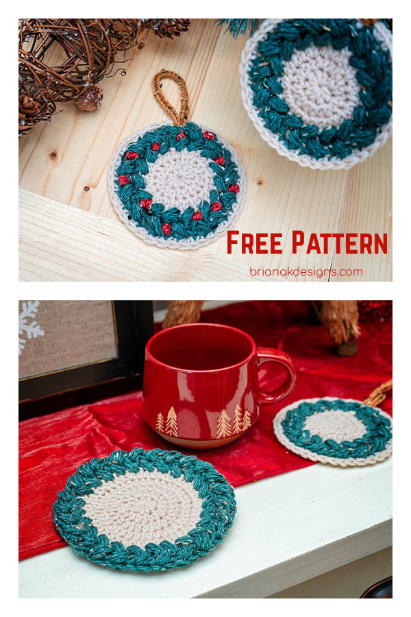 Wreath Ornament and Coaster Free Crochet Pattern