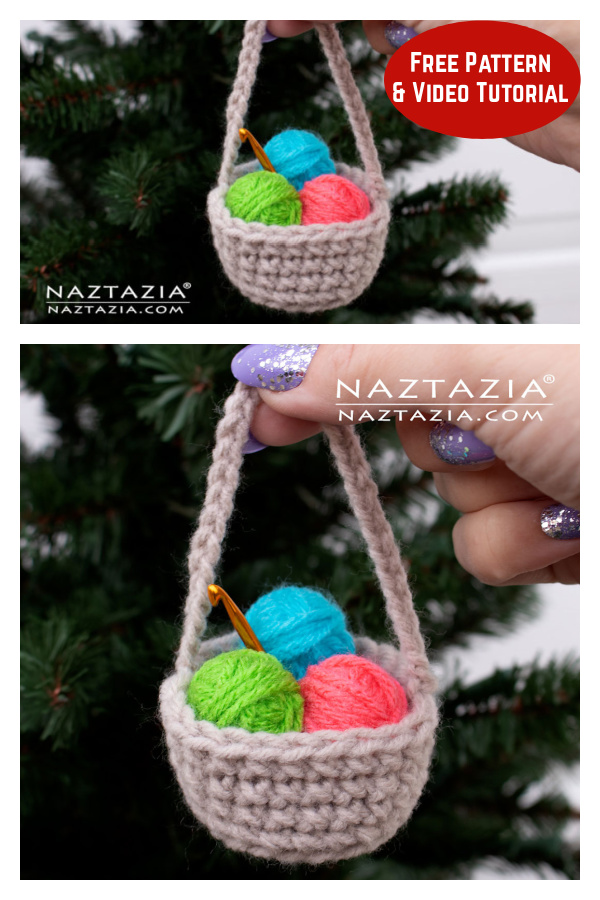 Yarn Basket Ornament Free Crochet Pattern and Video Tutorial