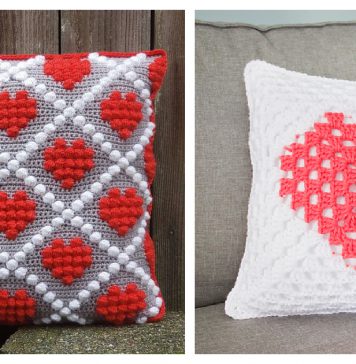 Granny Square Heart Pillow Free Crochet Pattern