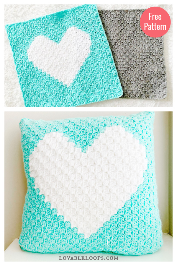 C2C Heart Pillow Free Crochet Pattern