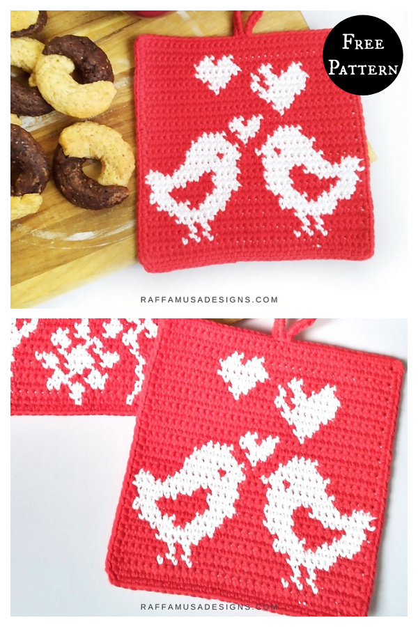  Love Birds Tapestry Valentines Potholder Free Crochet Pattern